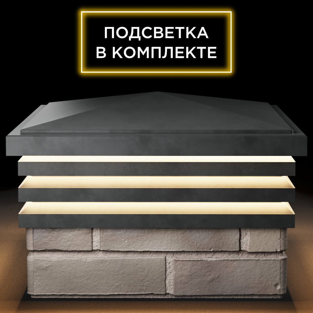 Колпак Zking Бона ХайТек Серый на столб 1.5х1.5 кирпича (385х385мм) с подсветкой Серов фото